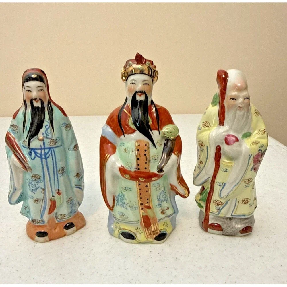 Vintage Three Chinese Gods Statue Figurine Fu, Lu, Shou
